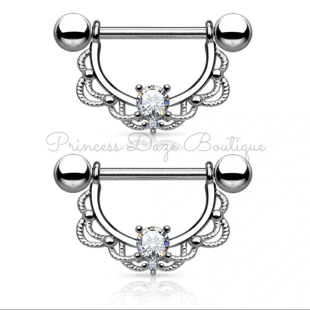 Silver Lace‎ Nipple Ring Set